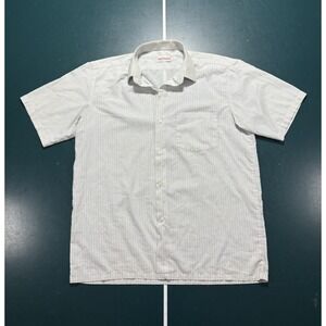Vintage 70s Ambassador Pinstripe Button Down Shirt Men's Medium White Blue Green
